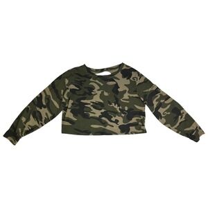 SweatyRocks Camo Crop Top Small Distressed Long Sleeve Pullover